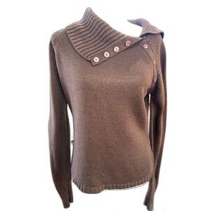 Derek Heart Metallic Chocolate Brown Cowl Neck Knit Sweater Juniors XL Fits M–L